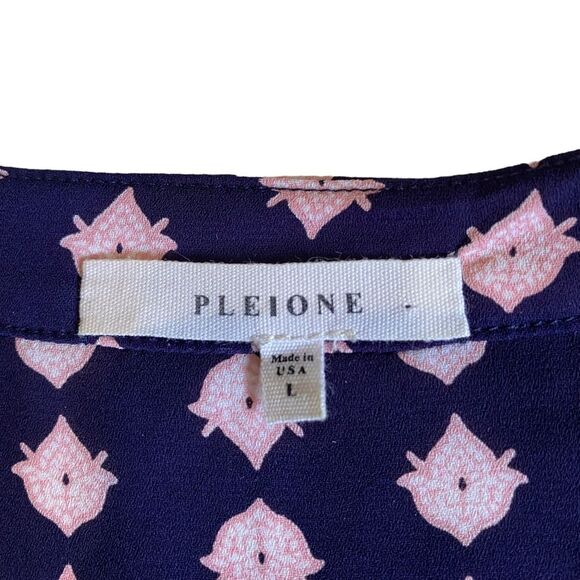 Pleione Pullover Split Neck Blouse Blue Pink Sz L - Picture 6 of 8
